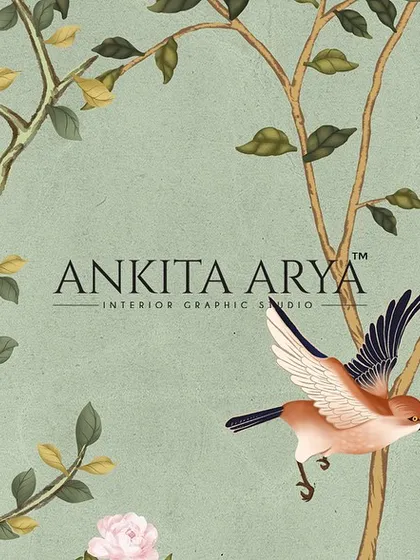 A close-up detail of a floral mural, showcasing the hand-illustrated quality of the birds and branches. This is a timeless design that brings life to any room.