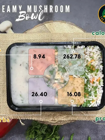 A macro breakdown of my Creamy Mushroom Bowl. I believe in transparency, so you know the exact calories, protein, carbs, and fats in your meal.