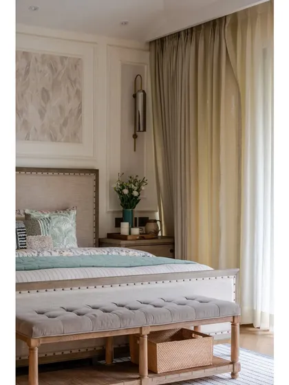 This image of our classic master bedroom was part of a feature on the 'Villa Tranquility' project. The design was praised for its blend of classic charm, modern sophistication, and rustic warmth, creating a true sanctuary.