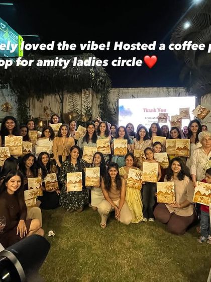 The whole group from the Amity Ladies Circle coffee painting workshop. So many happy faces and beautiful artworks.