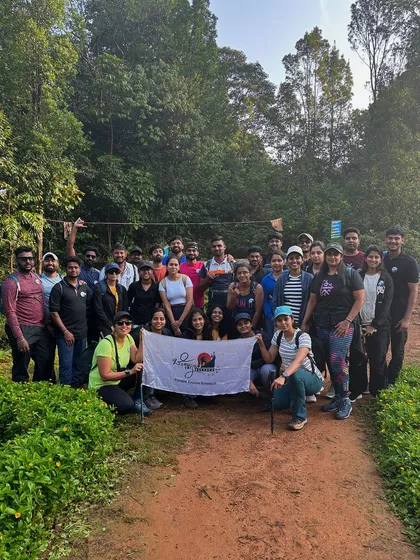 The group at the starting point of the Kumara Parvatha trek, full of energy.
