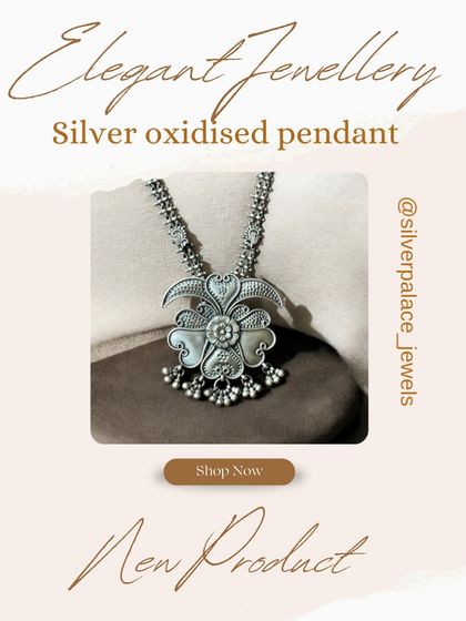A graphic announcing a new product, our antique and statement oxidised silver pendant.