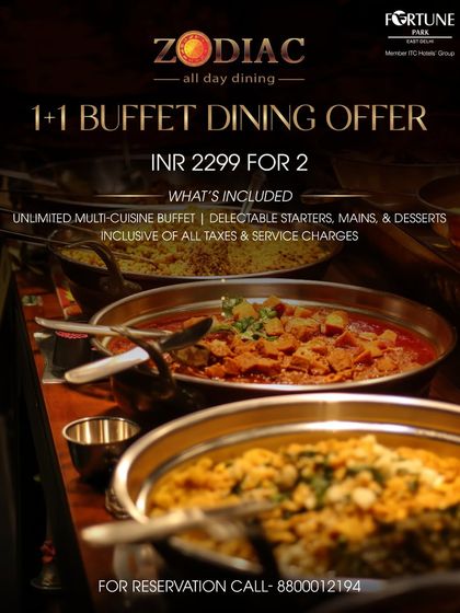 Our popular 1+1 Buffet Dining Offer at Zodiac, providing an unlimited multi-cuisine feast at an exceptional value.