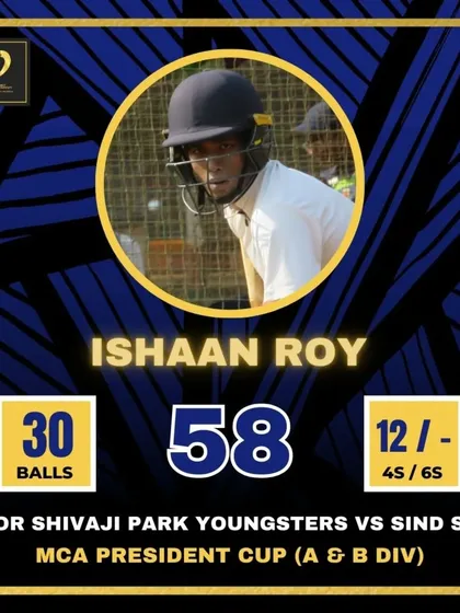 A quick half-century by Ishaan Roy in the MCA President Cup.