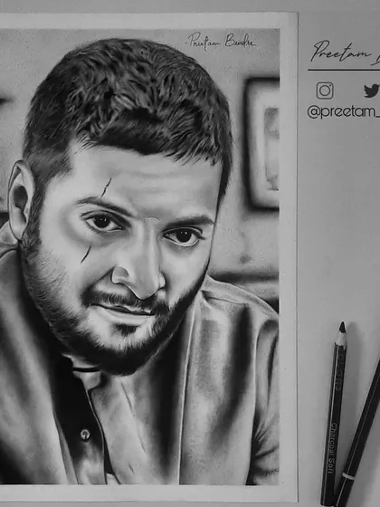Guddu Pandit is back. This 90-hour charcoal piece is my tribute to Ali Fazal's powerful character from the world of Mirzapur, capturing his fierce and determined look.