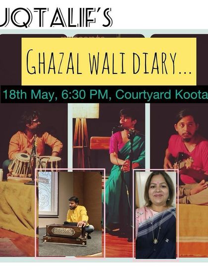 The poster for 'Ghazal Wali Diary' by Muqtalif, a performance that blends nostalgia, emotion, and artistry. The show intertwines stories of today with songs of yesterday, showcasing the timeless nature of ghazals.