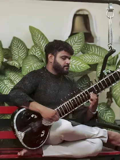 Me and my sitar, lost in the music. For me, playing is a form of meditation, and I strive to pour that focus and soulfulness into every studio session.