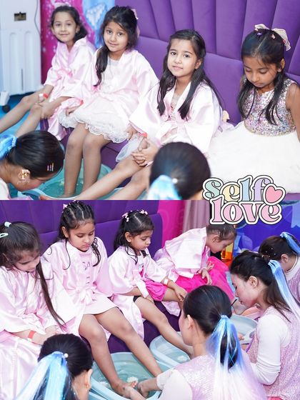 A collage showcasing the joy of a shared spa day. Our 'Divas of Wooray' parties include group activities like foot soaks, where friends can relax and feel pampered together.