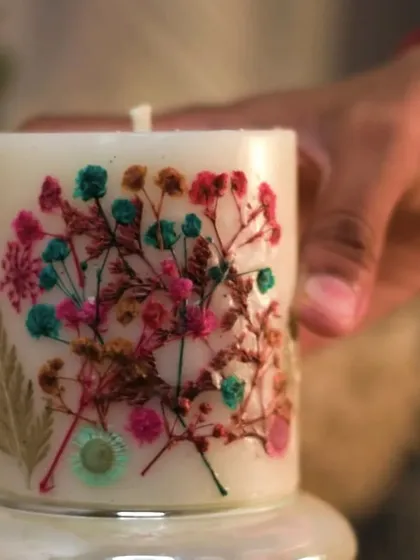A client photo showing our Floral Love Candle in her home. It brings me so much joy to see how you style my creations and make them a part of your daily life.