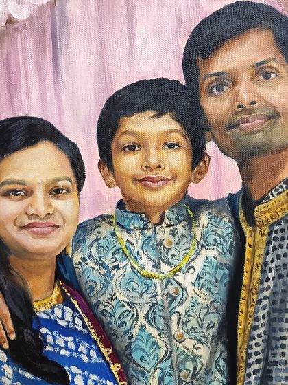 A close-up of the full family, capturing their happy expressions.