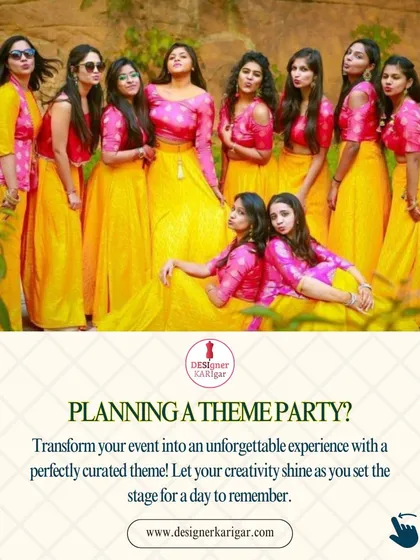 Planning a themed wedding event or a party with your friends? We create beautiful, coordinated outfits for your entire group. Pictured here is a vibrant bridesmaid squad in matching yellow and pink lehenga sets, perfectly designed for a Mehendi or Haldi ceremony. We ensure everyone looks and feels part of the celebration.