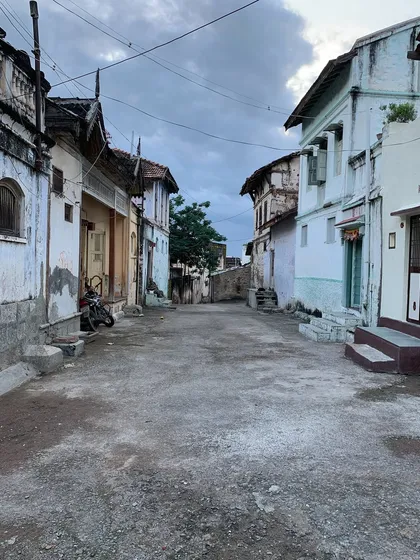 The street leading to the Darbargarh, showing the historic context of the fort within the old town of Sihor.