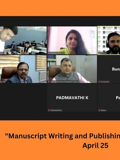 A screenshot from a virtual session on manuscript writing for Sharda University, Uzbekistan. I focused on the fundamentals, from structuring a research proposal to the importance of publishing early in one's career.