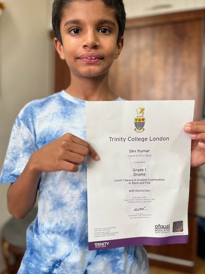 And it's a distinction for our very talented student Dev in his Grade 1 Drums exam. We are so proud of his consistent effort and achievement.