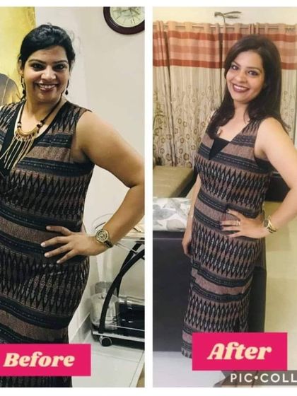 This client achieved a fantastic 12 kg weight loss with my guidance. Her smile in the 'after' photo says it all. We focused on building healthy habits that fit her lifestyle, making the results sustainable.