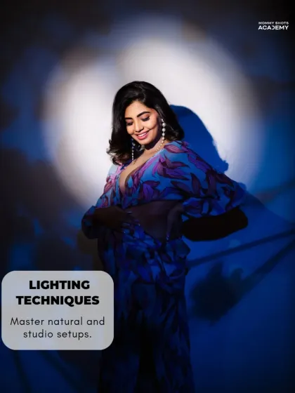 A dramatic portrait using a spotlight and colored gels for a modern, edgy feel.