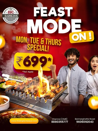 Feast mode on. Our Monday, Tuesday, and Thursday special at ₹699 is food so good, your fork will ask for a raise.