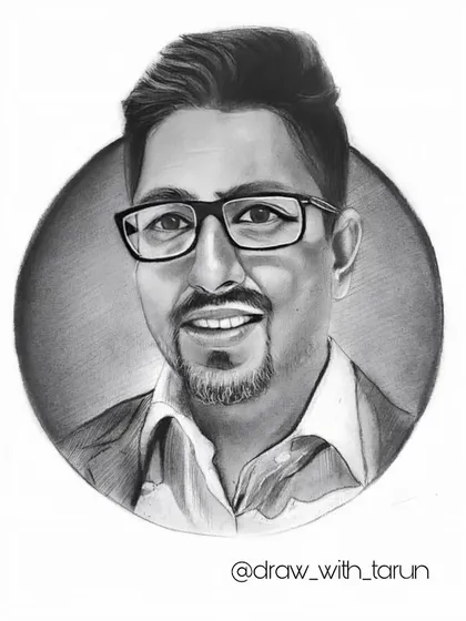 A clean, circular charcoal portrait. This style is great for profile pictures or as a focused piece of art, removing background distractions to highlight the person's expression.