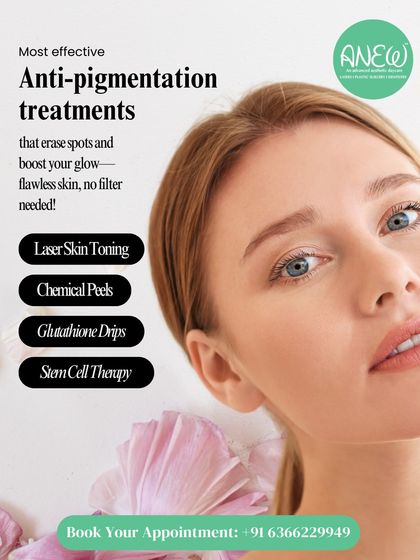 My most effective anti-pigmentation treatments erase spots and boost your glow. I use a combination of Laser Skin Toning, Chemical Peels, Glutathione Drips, and Stem Cell Therapy for flawless skin.