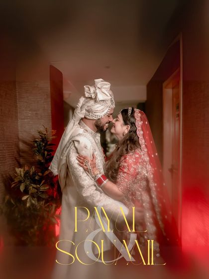 An artistic and romantic portrait of Payal and Soumil, with a soft, dreamy filter that enhances the intimacy of their embrace.