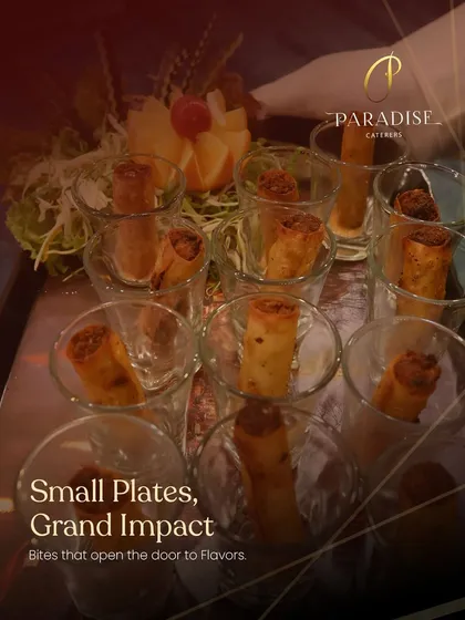 Small plates, grand impact. Our shot glass starters, like these mini spring rolls, are designed to be visually appealing and delicious, opening the door to a world of flavors.