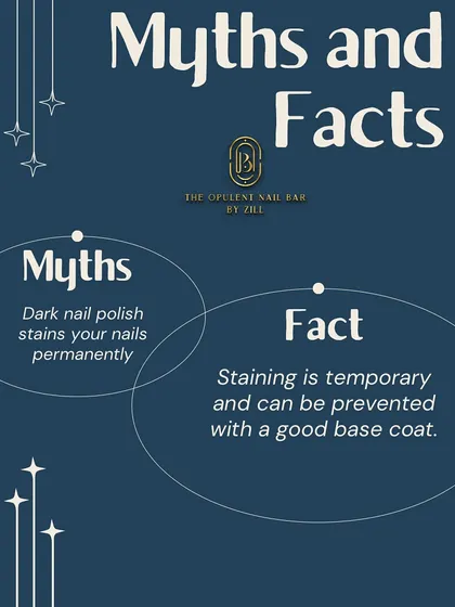 Myth vs. Fact: "Dark nail polish stains your nails permanently." The truth is, staining is temporary and can be prevented with a good base coat.