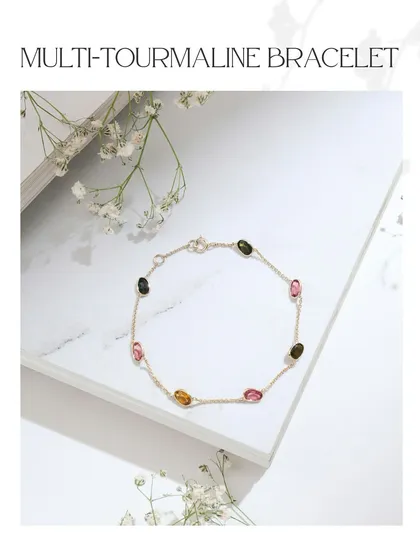 This multi-tourmaline bracelet features a rainbow of tourmaline gemstones, offering a playful yet elegant splash of color.