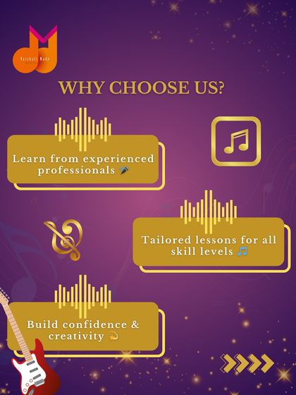Why choose us? This image highlights our key strengths: learning from experienced professionals, tailored lessons for all skill levels, and a focus on building both confidence and creativity.