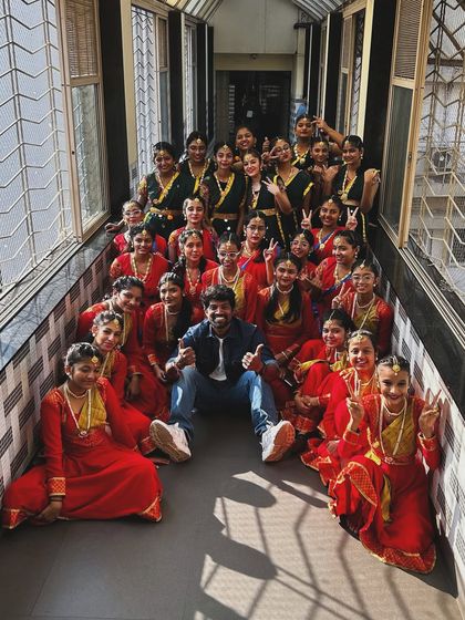 The full group of girls who performed in the "Uttar Pradesh Darshan" act, posing with me after the show.