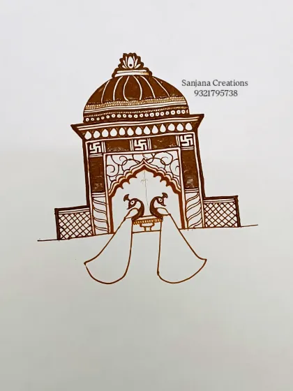 Here, I've started filling in the dome and adding details like the swastika motifs. This demonstrates how to layer details within a larger structure.