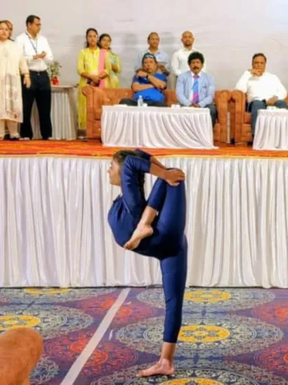 We train our students to achieve incredible levels of flexibility and balance. This is a demonstration of an advanced one-legged balancing posture, showcasing the kind of peak physical control and focus we cultivate in our classes.