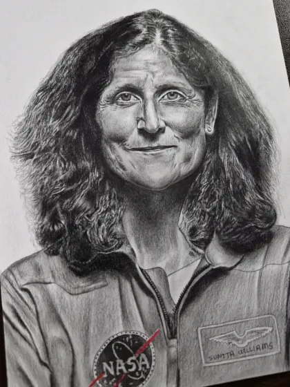 A portrait of astronaut Sunita Williams, an inspiring icon. I enjoy drawing people who have achieved great things.