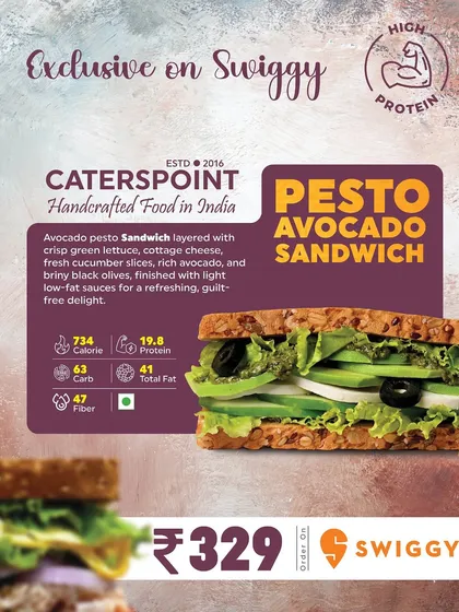 Creamy, fresh, and full of good fats. Our Pesto Avocado Sandwich features rich avocado, cottage cheese, and crisp green lettuce layered with a zesty pesto sauce on multigrain bread for a refreshing, guilt-free delight.