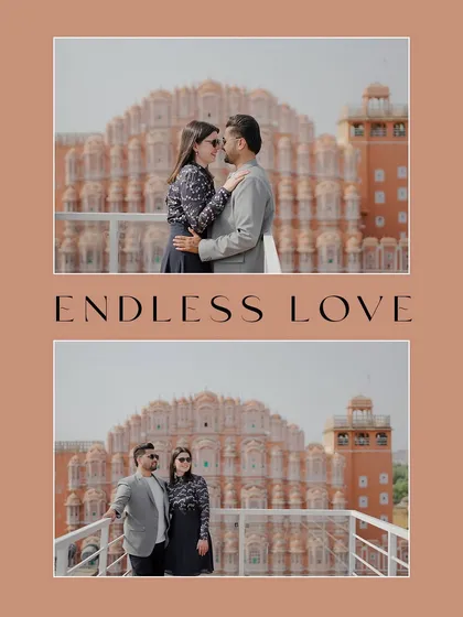 A stylish diptych with a text overlay, perfect for sharing on social media or as part of a digital wedding invitation.