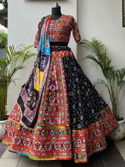 The same outfit but with a different dupatta option. This multi-colored dupatta completely changes the look, showing how versatile my pieces can be.