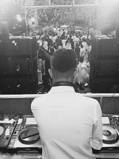 The view from my console during a massive baraat in Mumbai. Seeing a sea of guests dancing is what it's all about. I provide the soundtrack for these huge celebrations.