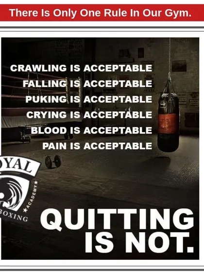 This is the single most important rule in our academy. We will push you to your limits because we believe in your potential. Pain is temporary, but the strength you gain from refusing to quit lasts a lifetime.