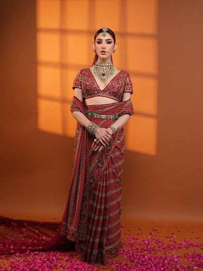 The complete look. This full-length photo shows how the makeup, outfit, and styling come together to create a masterpiece.