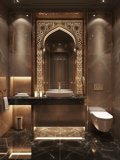 This bathroom design is a sanctuary where East meets West. I blended the intricate patterns of Moroccan architecture with rich textures to create a sensory escape that transports you to a realm of tranquility and refinement.