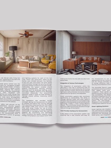 Interior shots from the magazine feature, showing the living areas and discussing the integration of various technologies for comfort and energy efficiency.