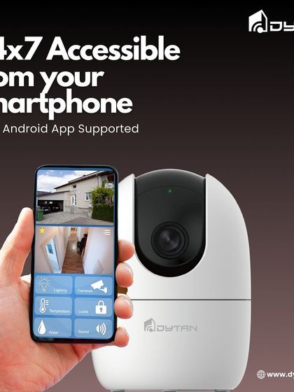 Never miss a moment. This image shows our smart camera and the corresponding app interface, giving you 24/7 monitoring from your smartphone.