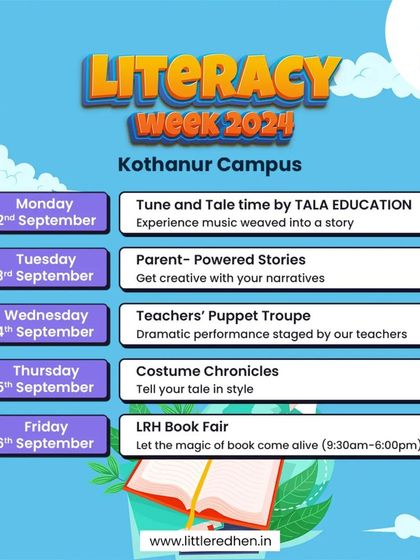 The schedule for our Literacy Week at the Kothanur campus, including music with Tāla, parent story time, a book fair, and much more.