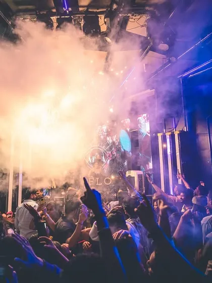 A massive blast of CO2 smoke over the crowd, adding to the sensory experience of the night.