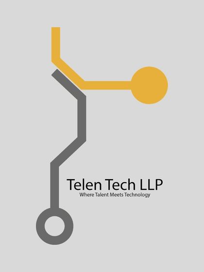 The Telen Tech logo presented on a neutral grey background. This helps in evaluating the color balance and contrast of the design, an important step in finalizing a brand's visual identity.