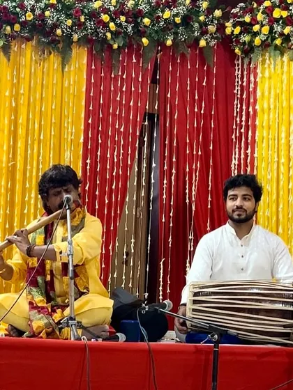 Sharing the stage with the legendary flutist Pt. Ajay Prasanna, providing Pakhavaj accompaniment.