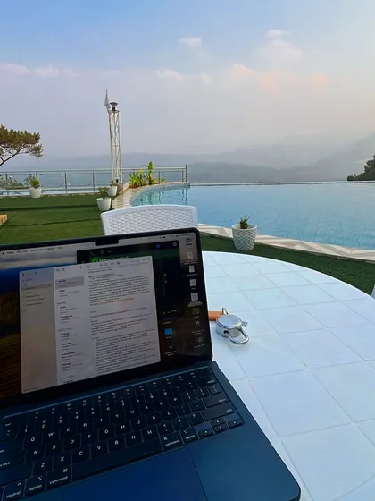My office for the day. Working on music projects with a poolside view is not a bad way to spend an afternoon.