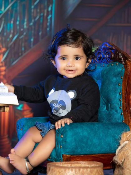 A happy reader in a magical library.