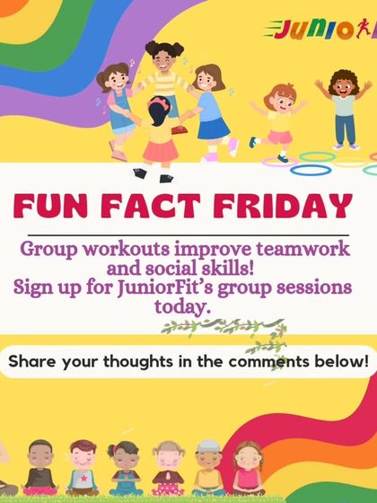 A fun graphic illustrating how group workouts help children develop important social skills like teamwork and communication.