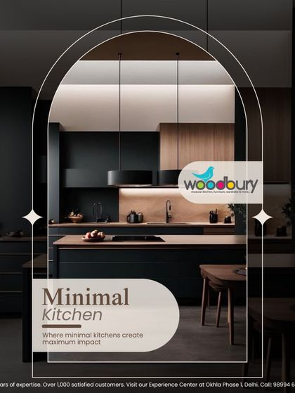 Minimalist kitchens create maximum impact. This design concept uses a dark, moody palette with clean lines and an island, showing that simplicity can be very powerful.