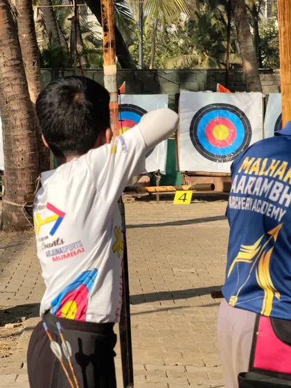 An archer's view from the shooting line at the youth selection trials. We give kids a taste of a real competitive environment.